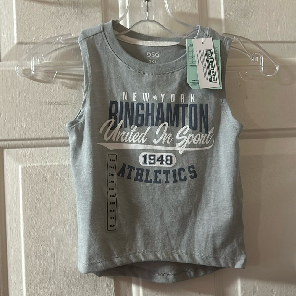 DSG Boyfriend Graphic Muscle Tank: GRAY: NEW WITH TAGS: SIZE 2XS (4/5)